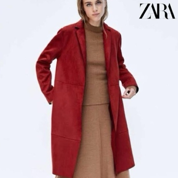 Zara Faux Suede Open Front Coat in Red Size S - Picture 3 of 11